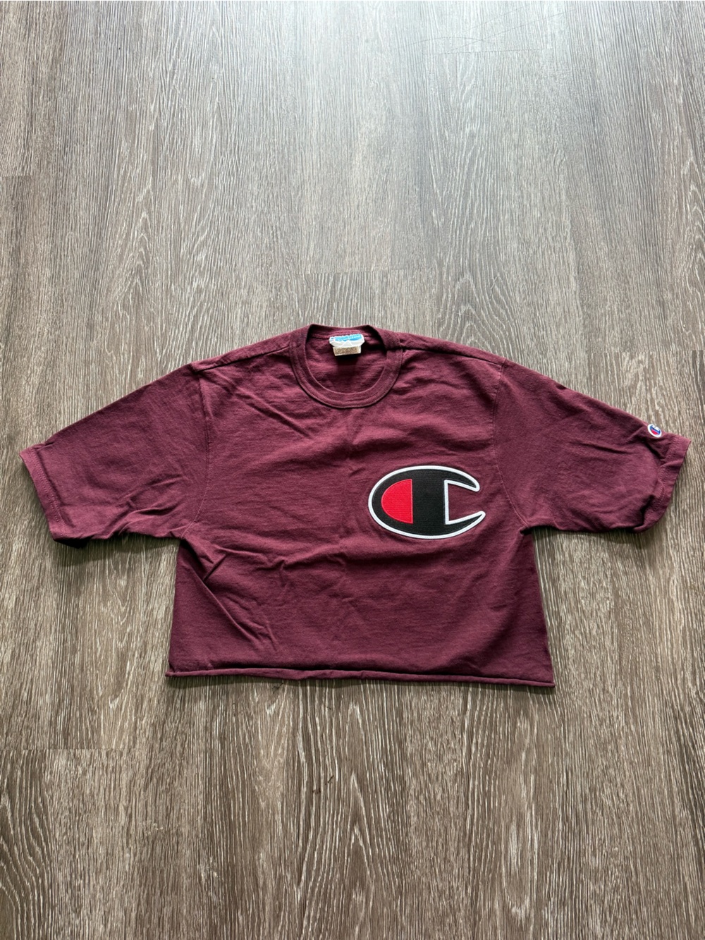 Champion Maroon Logo Cropped Tee